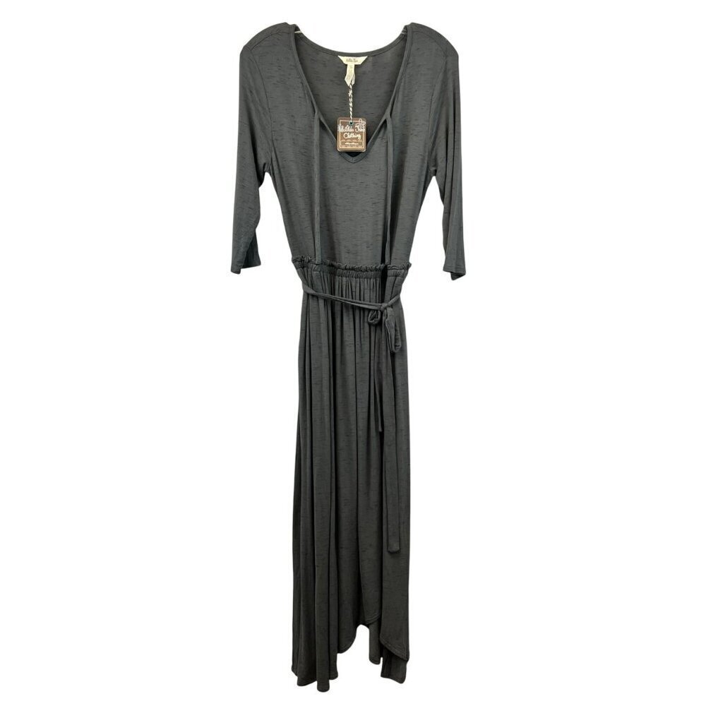 Matilda Jane Maxi Dress Asymmetric Hem 3/4 Sleeve Gray Size Small New Belted